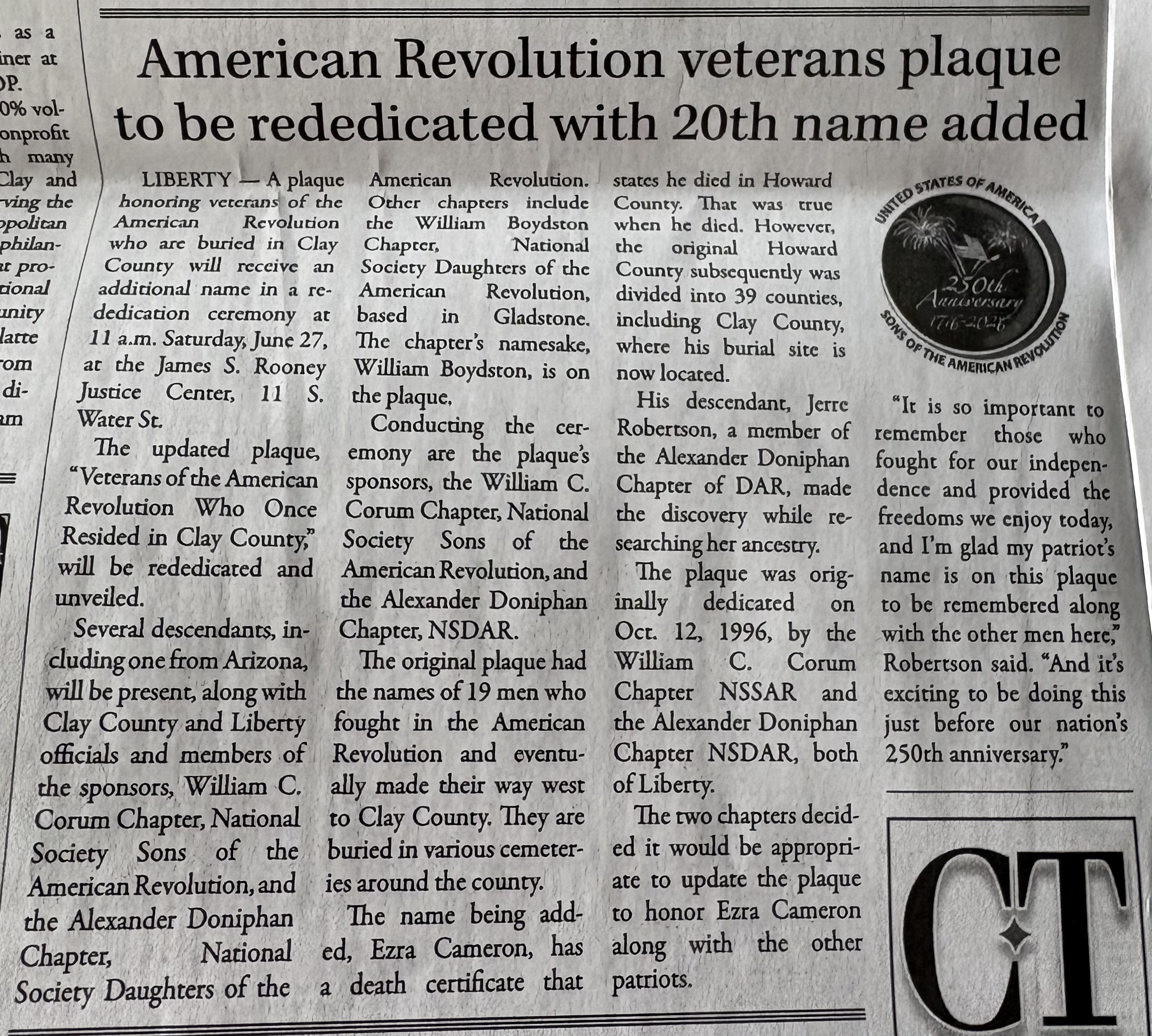 Preparations are Underway as Liberty, MO Remembers American Revolution Soldiers.